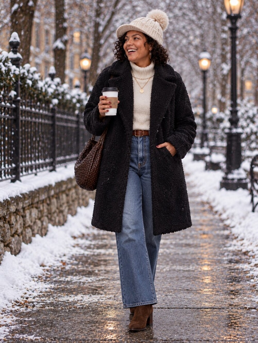 J. Crew Black Teddy Coat with Lapel Collar
